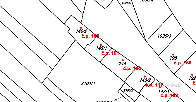 Drysice 101 na parcele st. 145/1 v KÚ Drysice, Katastrální mapa