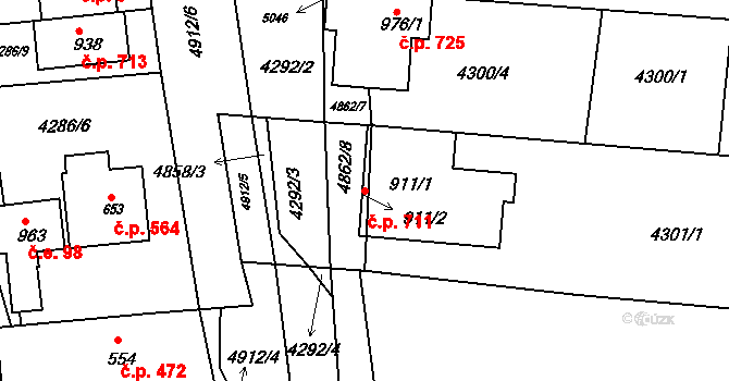 Boršice 711 na parcele st. 911/1 v KÚ Boršice u Buchlovic, Katastrální mapa