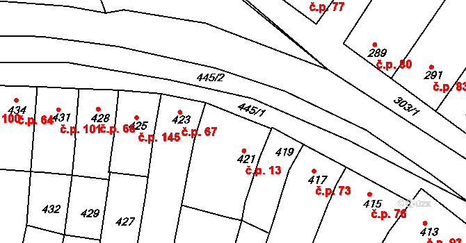Vícemilice 13, Bučovice na parcele st. 421 v KÚ Vícemilice, Katastrální mapa
