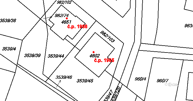 Čelákovice 1985 na parcele st. 4602 v KÚ Čelákovice, Katastrální mapa
