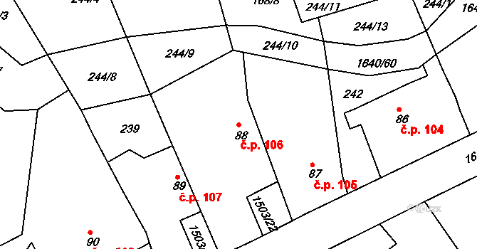 Rosice 106 na parcele st. 88 v KÚ Rosice u Chrasti, Katastrální mapa