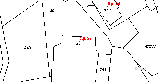 Jeníkov 27 na parcele st. 43 v KÚ Jeníkov u Hlinska, Katastrální mapa