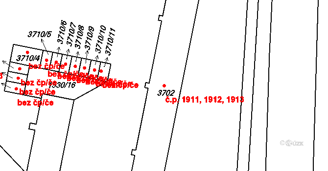 Budějovické Předměstí 1911,1912,1913, Písek na parcele st. 3702 v KÚ Písek, Katastrální mapa