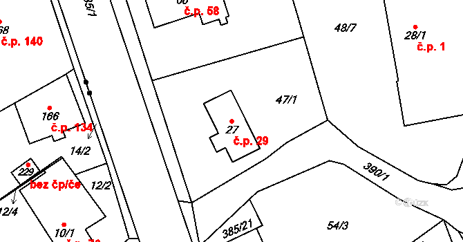 Horní Libchavy 29, Libchavy na parcele st. 27 v KÚ Prostřední Libchavy, Katastrální mapa