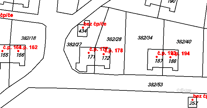 Mlékojedy 178, Neratovice na parcele st. 172 v KÚ Mlékojedy u Neratovic, Katastrální mapa