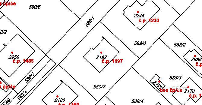 Neratovice 1197 na parcele st. 2182 v KÚ Neratovice, Katastrální mapa