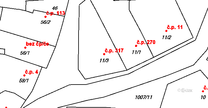 Nučice 317 na parcele st. 11/3 v KÚ Nučice u Rudné, Katastrální mapa