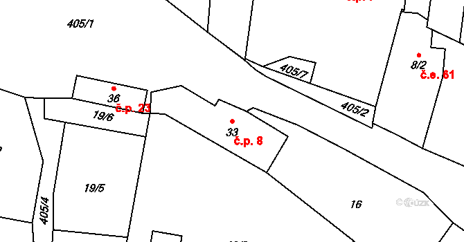 Beranova Lhota 8, Chotoviny na parcele st. 33 v KÚ Beranova Lhota, Katastrální mapa