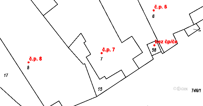 Přetín 7, Křenice na parcele st. 7 v KÚ Přetín, Katastrální mapa