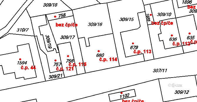 Nové Město 114, Broumov na parcele st. 680 v KÚ Broumov, Katastrální mapa