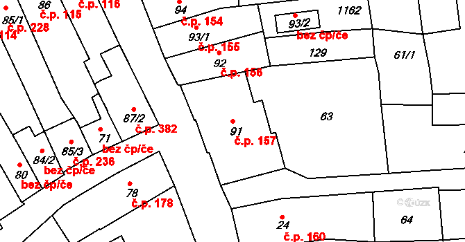 Broumov 157 na parcele st. 91 v KÚ Broumov, Katastrální mapa