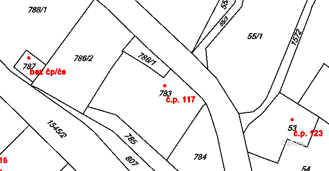 Sobotín 117 na parcele st. 783 v KÚ Sobotín, Katastrální mapa