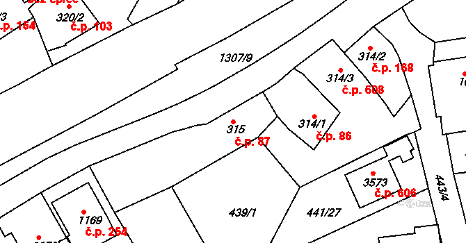 Horní Brána 87, Český Krumlov na parcele st. 315 v KÚ Český Krumlov, Katastrální mapa
