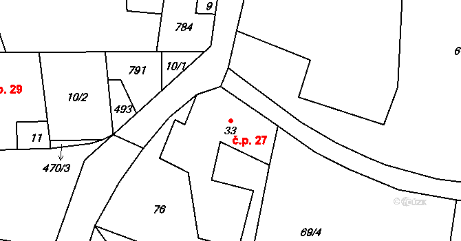 Hořenec 27, Libčeves na parcele st. 33 v KÚ Hořenec, Katastrální mapa