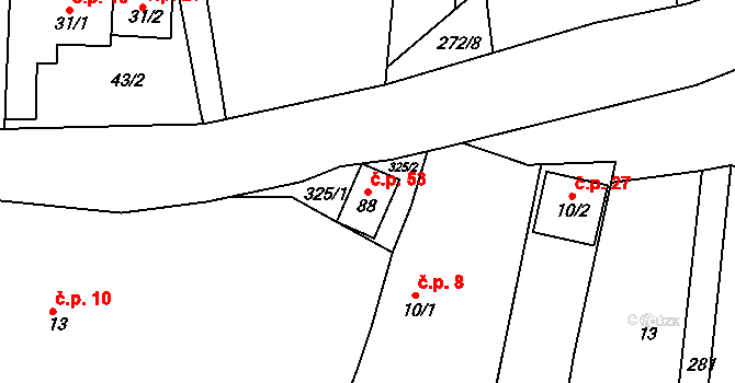 Horní Přím 53, Dolní Přím na parcele st. 88 v KÚ Horní Přím, Katastrální mapa