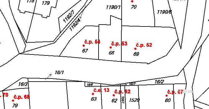 Velká Černoc 53, Měcholupy na parcele st. 68 v KÚ Velká Černoc, Katastrální mapa