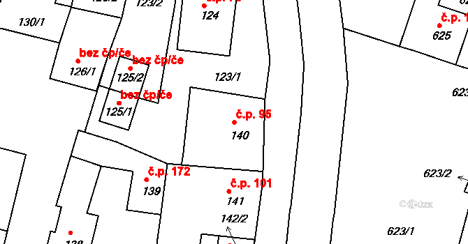 Velké Březno 95 na parcele st. 140 v KÚ Velké Březno, Katastrální mapa