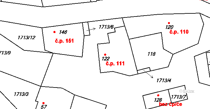 Dolní Město 111 na parcele st. 122 v KÚ Dolní Město, Katastrální mapa