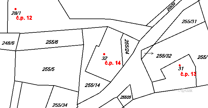 Horní Vestec 14, Slavíkov na parcele st. 32 v KÚ Dolní Vestec, Katastrální mapa