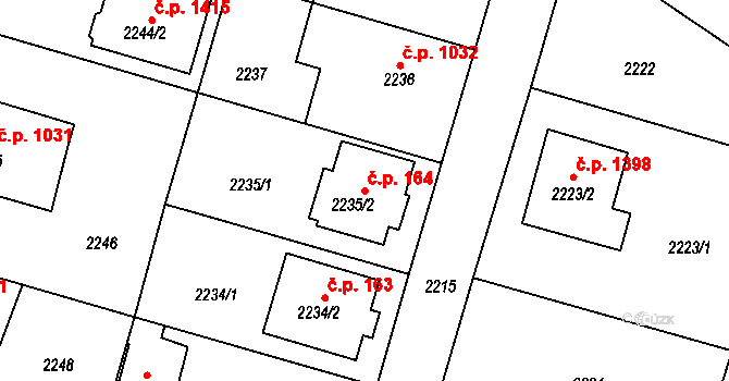 Kostelec nad Orlicí 164 na parcele st. 2235/2 v KÚ Kostelec nad Orlicí, Katastrální mapa