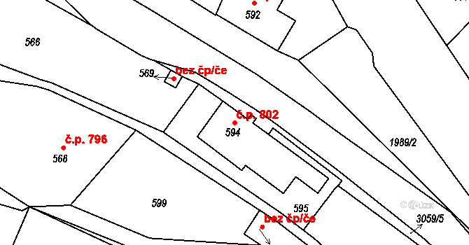 Rychnov nad Kněžnou 802 na parcele st. 594 v KÚ Rychnov nad Kněžnou, Katastrální mapa