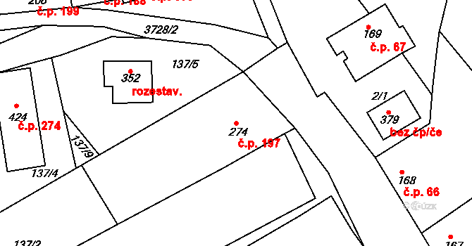 Horní Bojanovice 197 na parcele st. 274 v KÚ Horní Bojanovice, Katastrální mapa