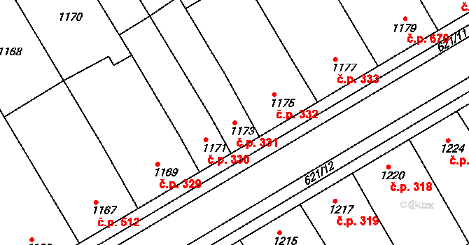 Hrušky 331 na parcele st. 1173 v KÚ Hrušky, Katastrální mapa