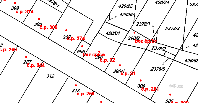 Křepice 32 na parcele st. 396 v KÚ Křepice u Hustopečí, Katastrální mapa