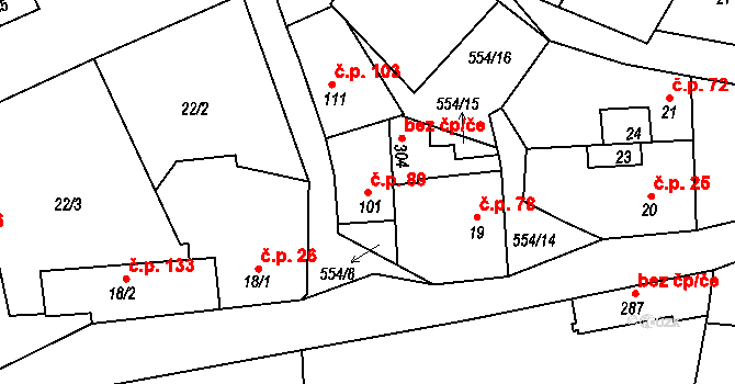Kravsko 89 na parcele st. 101 v KÚ Kravsko, Katastrální mapa