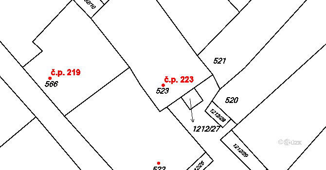 Olbramovice 223 na parcele st. 523 v KÚ Olbramovice u Moravského Krumlova, Katastrální mapa