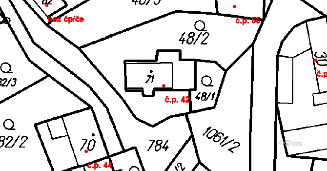 Bohuslávky 42 na parcele st. 71 v KÚ Bohuslávky, Katastrální mapa