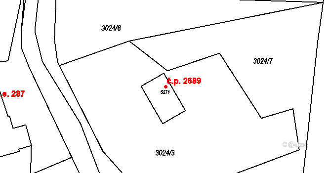 Rožnov pod Radhoštěm 2689 na parcele st. 5271 v KÚ Rožnov pod Radhoštěm, Katastrální mapa