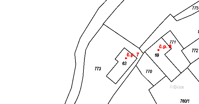 Silvánka 7, Uhlířské Janovice na parcele st. 63 v KÚ Mitrov u Uhlířských Janovic, Katastrální mapa