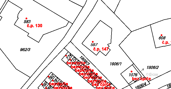 Jablonecké Paseky 147, Jablonec nad Nisou na parcele st. 597 v KÚ Jablonecké Paseky, Katastrální mapa
