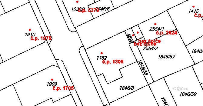 Jablonec nad Nisou 1305 na parcele st. 1152 v KÚ Jablonec nad Nisou, Katastrální mapa