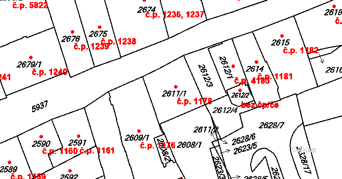 Jihlava 1178 na parcele st. 2611/1 v KÚ Jihlava, Katastrální mapa