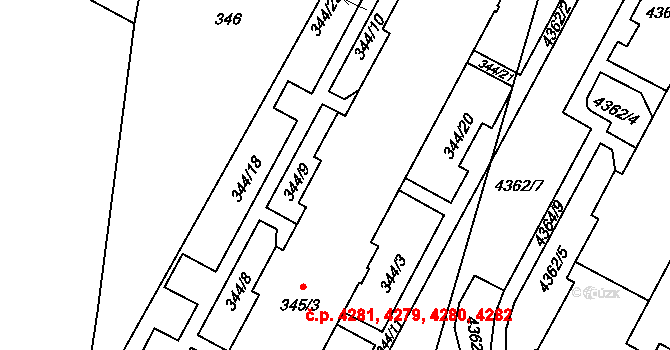 Jihlava 4280 na parcele st. 345/2 v KÚ Horní Kosov, Katastrální mapa