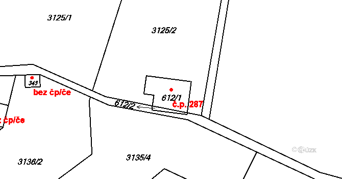 Bukovec 287 na parcele st. 612/1 v KÚ Bukovec u Jablunkova, Katastrální mapa