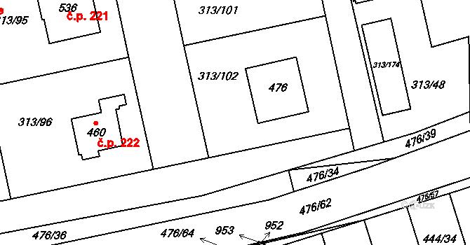 Řež 228, Husinec na parcele st. 313/102 v KÚ Husinec u Řeže, Katastrální mapa