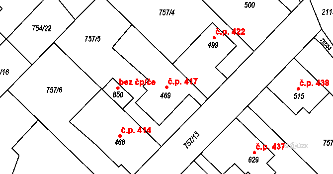 Dašice 417 na parcele st. 469 v KÚ Dašice, Katastrální mapa