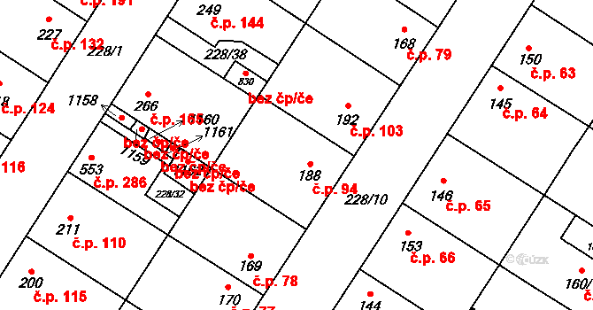Humny 94, Pchery na parcele st. 188 v KÚ Pchery, Katastrální mapa