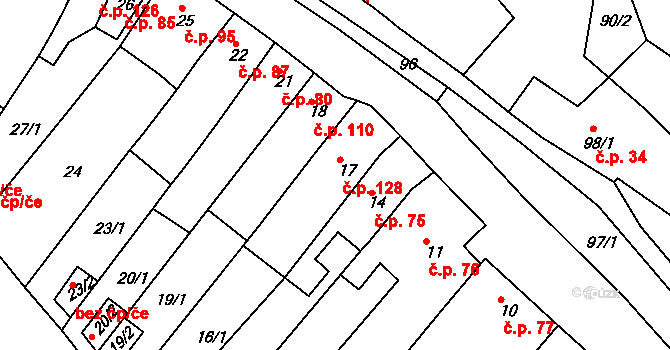 Opatovice 128, Vyškov na parcele st. 17 v KÚ Opatovice u Vyškova, Katastrální mapa