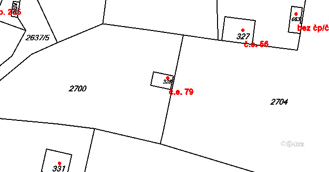 Ondřejov 79 na parcele st. 328 v KÚ Ondřejov u Prahy, Katastrální mapa