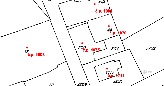 Švermov 1075, Kladno na parcele st. 27/2 v KÚ Hnidousy, Katastrální mapa