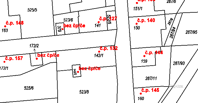 Tetín 132 na parcele st. 142/1 v KÚ Tetín u Berouna, Katastrální mapa