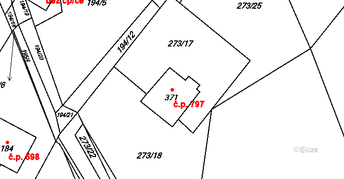 Chvalčov 797 na parcele st. 371 v KÚ Chvalčova Lhota, Katastrální mapa