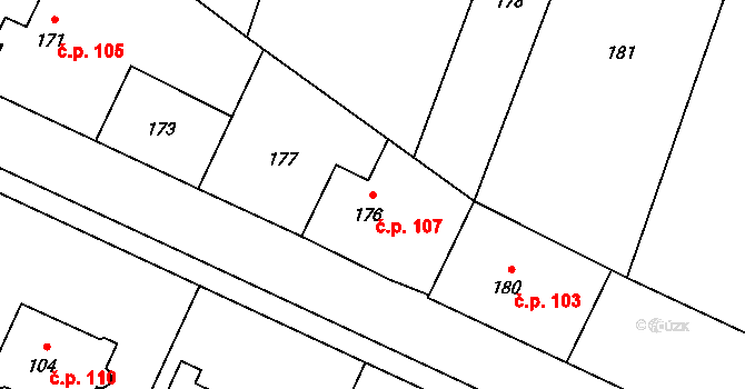 Nová Hradečná 107 na parcele st. 176 v KÚ Nová Hradečná, Katastrální mapa