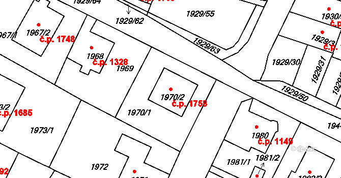Děčín VI-Letná 1758, Děčín na parcele st. 1970/2 v KÚ Podmokly, Katastrální mapa