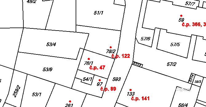 Bohušovice nad Ohří 122 na parcele st. 78/2 v KÚ Bohušovice nad Ohří, Katastrální mapa