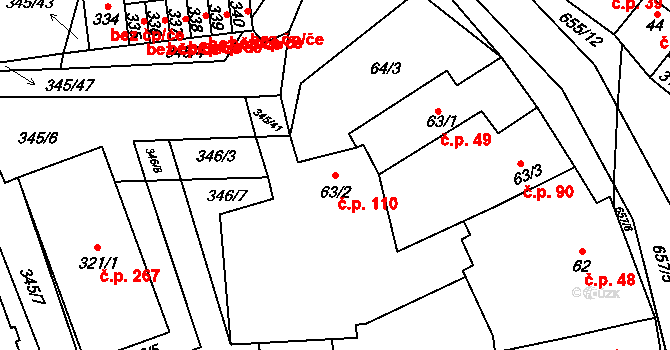 Čížkovice 110 na parcele st. 63/2 v KÚ Čížkovice, Katastrální mapa